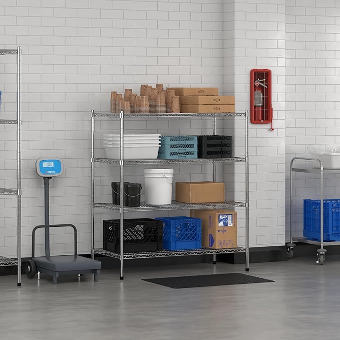 Commercial NSF Listed Chrome Stationary Wire Shelving Kit 24" x 48" x 54", with 4 Shelves Perfect for Warehouse, Walk-in Refrigerator, Freezer, Grocery Store, Restaurant, Dishroom