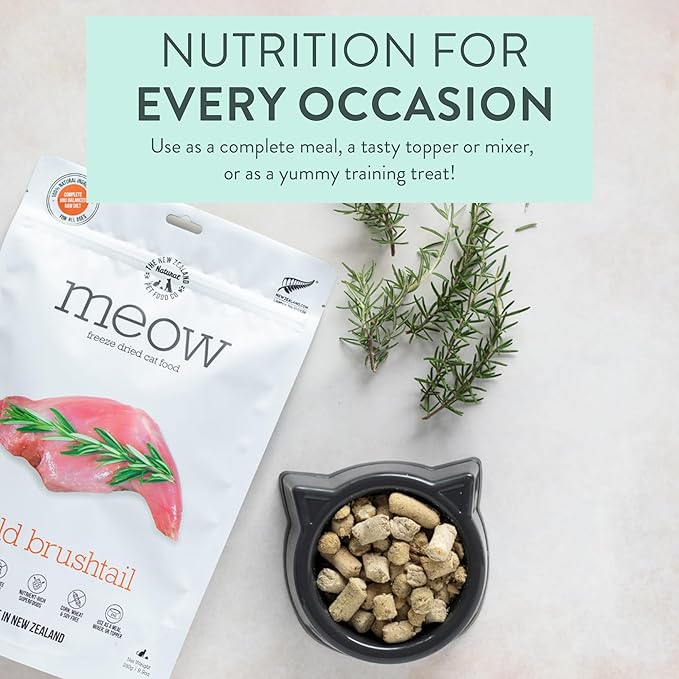 The New Zealand Natural Pet Food Co. Meow Freeze Dried Cat Food - Wild Brushtail Recipe, High Protein Treats, Meals & Toppers,Dry Cat Food,1.76 oz