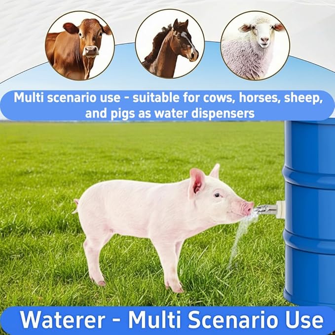 3 Pack Stainless Steel Pig Waterer Nipple Kit, Complete Set with Hole Saw & Tape, Automatic Nipple Drinker for Hogs, Goats, Rabbits, Poultry, Pig Nipple Waterer for Barrel Kit, Rabbit Watering System