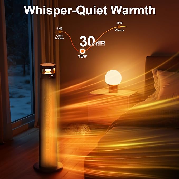 YEW Space Heater for Indoor Use, 34" Electric Heater with Remote and Thermostat, 3 Modes, Overheating & Tip-Over Protection, Portable Heater for Large Room, Bedroom, Office, Black