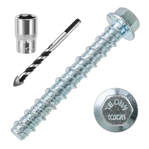 1/2 x 4 25pcs Concrete Screws, Nickel Plated Concrete Screw Drill Bit Set for Anchoring Masonry, Brick or Concrete Block (25pcs)