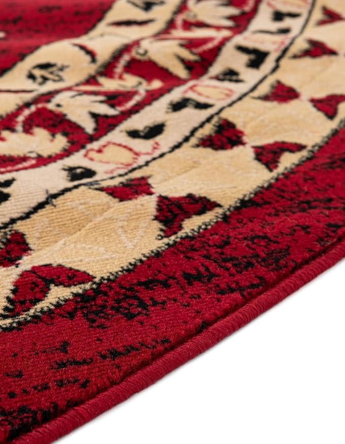 Unique Loom Taftan Collection Border Geometric Tribal Inspired Design Area Rug (8' 0 x 8' 0 Round, Red/ Gold)