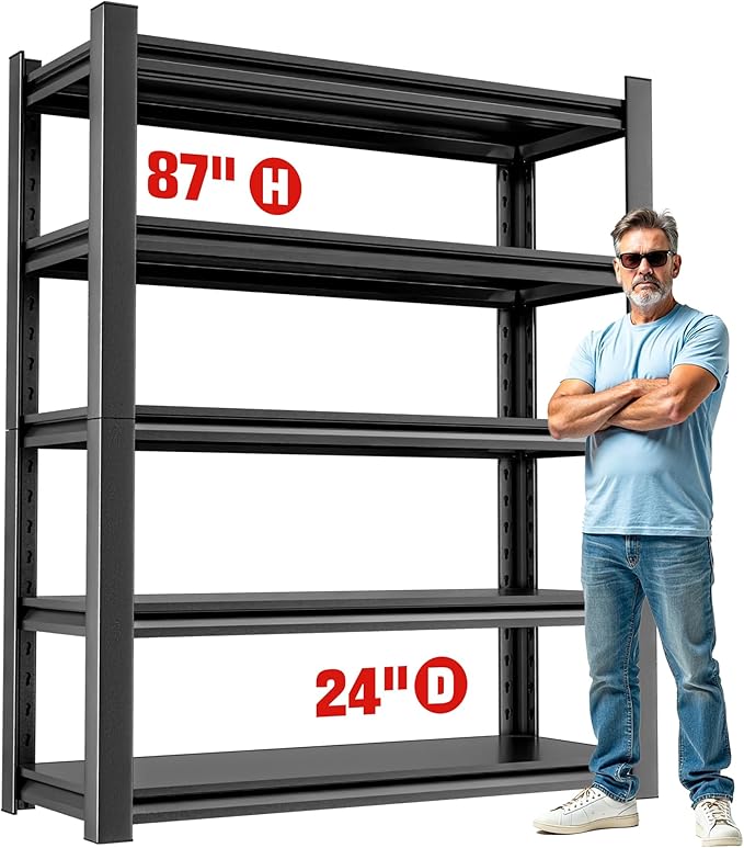 Heavy Duty Metal Garage Shelving Unit, 5 Tier Storage Shelf, Utility, and Industrial Use - Sturdy Storage Shelf Organizer, Metal Shelving for Garage Storage 24" D x48 W x87 H（5 pcs）