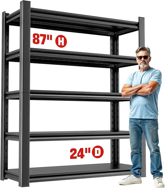 Heavy Duty Metal Garage Shelving Unit, 5 Tier Storage Shelf, Utility, and Industrial Use - Sturdy Storage Shelf Organizer, Metal Shelving for Garage Storage 24" D x48 W x87 H（5 pcs）
