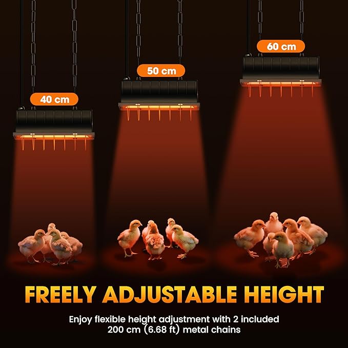 Chicken Coop Heater, Halogen Heat Lamp for Chickens, Ducklings, Goslings & Turkey, Safe Infrared Heating Lamp, Infinite Temperature Control, 50-250W, Even Heating, Adjustable Height, Gray