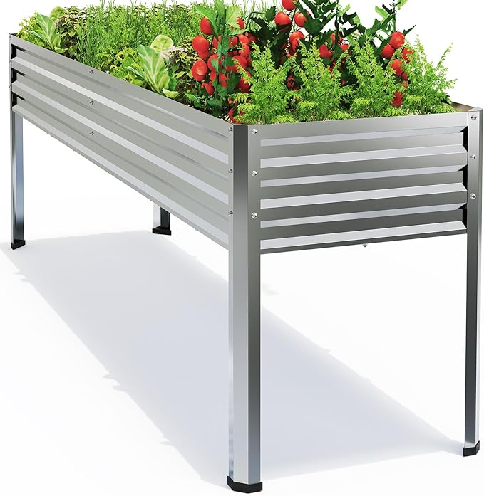 6x2x1ft Large Raised Garden Bed with Legs Galvanized Outdoor Elevated Planter Box Stand Up Metal Flower Beds for Patio