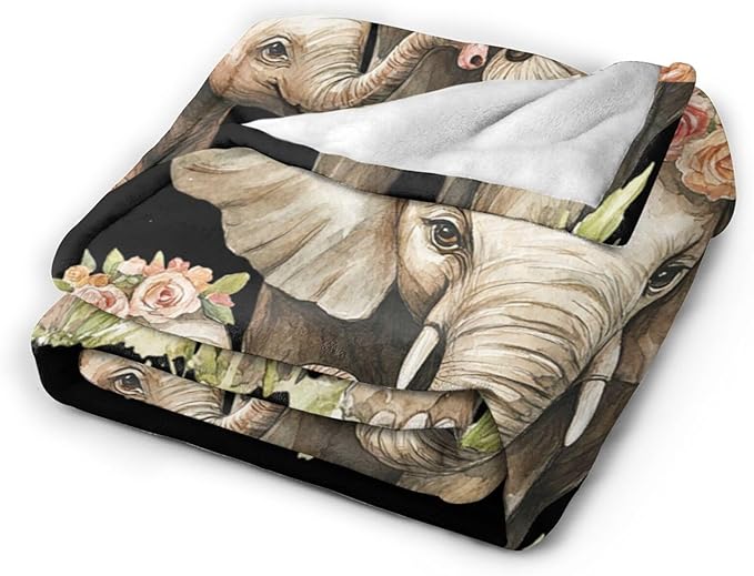 Elephant Blanket Soft Cozy Cute Elephant Fleece Throw Blanket Warm Mother Child Animal Flannel Plush Bedding Stuff Decor Blankets Gifts for Lover Girls Boys Kids Women Adults Bed Travel 60"x80"
