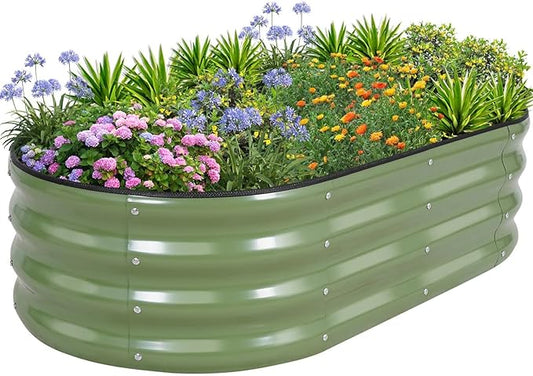 1MORE Galvanized Raised Garden Bed- Planter Garden Boxes Outdoor, Raised Beds for Gardening, 4x2x1ft Metal Garden Bed Kit for Vegetables Flower, Planter Raised Beds with Tools.Green