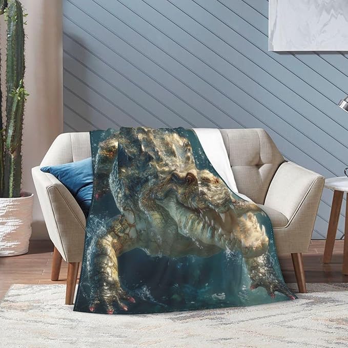 Crocodile Throw Blanket Alligator Blankets Aviation Traver Fleece Plush Super Soft Cozy Warm Lightweight Animal Decor Gifts for Boys Girls Kids Adults Men Women 60" x 80"