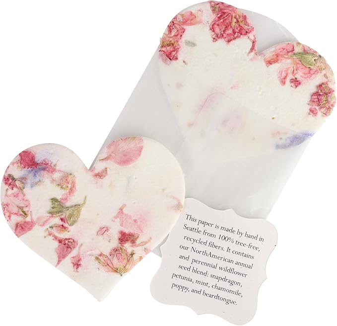 Wildflower Seed Paper - Set of 24 Pink Heart-Shaped with Envelopes and Planting Instruction, Writable & Plantable Gift for Moms and Plant Lovers, Ideal for Weddings, Memorials, Baby Showers