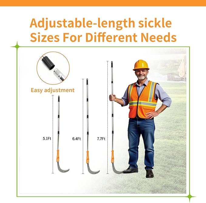 Weeding Sickle, Stainless Steel Long-Handled Lightweight Sickle, Serrated Double-Edged Steel Grass Sickle, Extended Upright Weeding Scythe, for Garden Yard Gardening Pruning