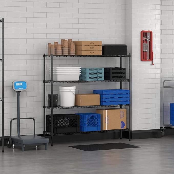 Commercial NSF Listed Black Epoxy Stationary Wire Shelving Kit 12" x 54" x 54", with 4 Shelves Perfect for Warehouse, Walk-in Refrigerator, Freezer, Grocery Store, Restaurant, Dishroom