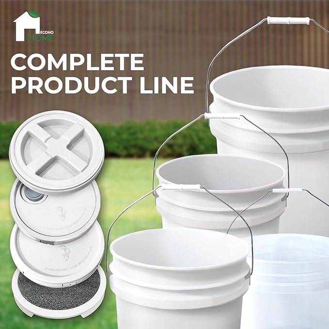 6.5-Gallon White Bucket Pail with Gamma Seal Screw on Airtight Lid, Heavy-Duty 90MIL Extra Durable, Food Grade, Metal Handles with Plastic Grip for Easy Carrying, Easy Stack & Store, BPA Free - 3 Pack