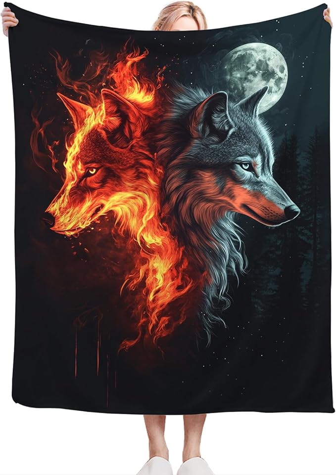 Wolf Blanket, Wolf Throw Blankets, Cool Wild Animal Fuzzy Plush Blanket Ultra Soft for Wolves Lover Gift Kids Teens Women Men Girls Boys Stuff Decor for Bedding Sofas Couch 50"X40"