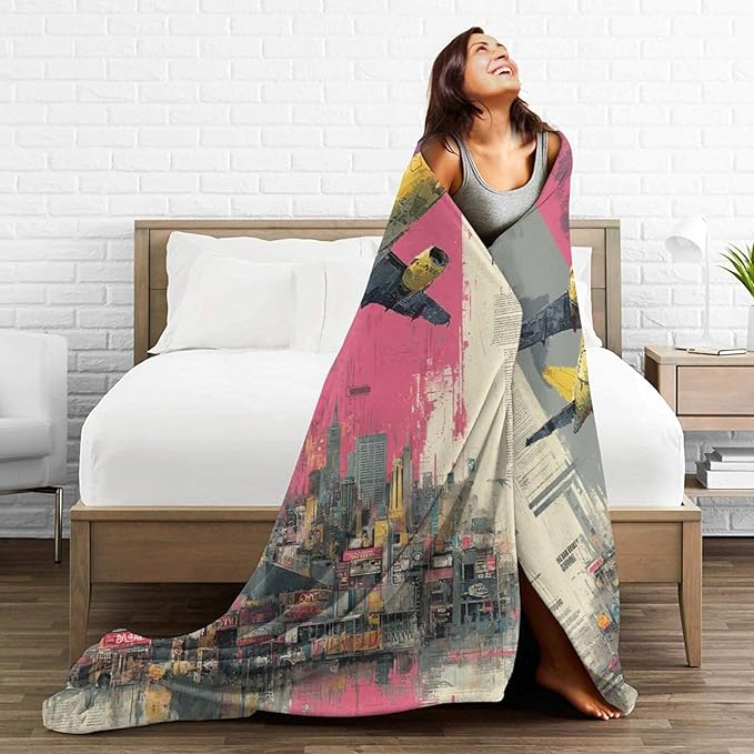 Airplane Throw Blanket Rustic Aircraft Blankets Aviation Traver Fleece Plush Super Soft Cozy Warm Pilot Decor Gifts for Boys Girls Kids Adults Men Women 40" x 50"