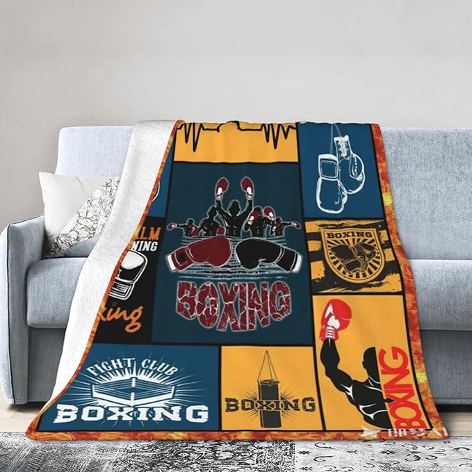 Boxing Blanket Super Soft Warm Boxing Sports Throw Blanket Gift for Men Women Boys Cozy Fluffy Plush Lightweight Flannel Gifts Fleece Blankets for Kids Adults 80"X60"