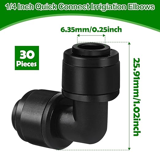 30 Pieces 1/4 Inch Drip Irrigation Elbow Fittings - 1/4'' Drip Line Push-to-Fit Connectors for 1/4 Inch Drip Irrigation Tubing Leak Free Lock Elbow Parts for Drip Irrigation System