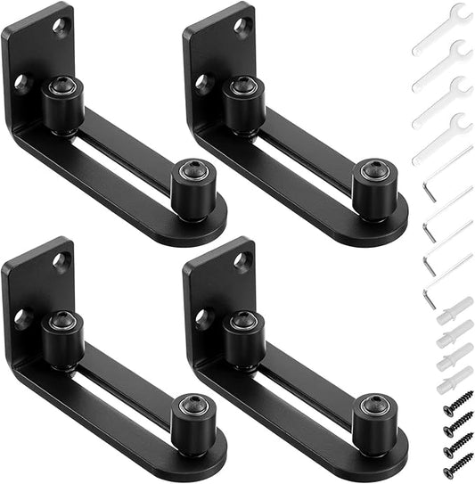 4 Pcs Black Sliding Barn Door Floor Guide Flush Design Wall Mount Bottom Adjustable Roller Flat Non Scratch Barn Door Hardware Kit (2 Assemble Setup Options)