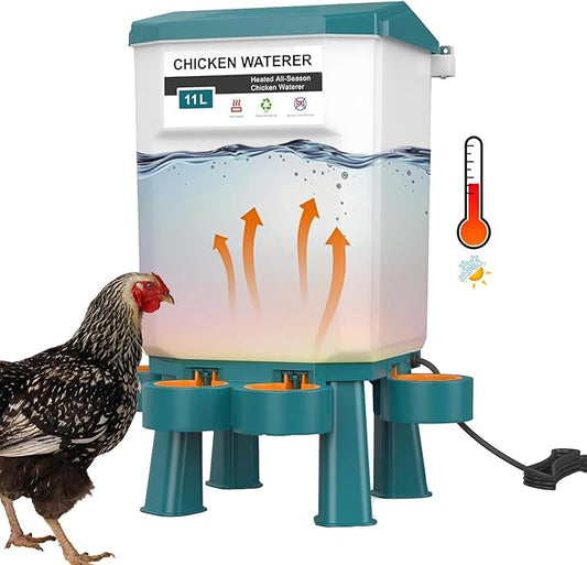 Poultry Watering Equipment, Heated Chicken Waterer, 11L Blue, 11 liters, Chicken