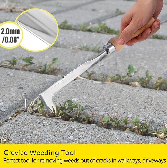 3 Pack Weed Puller Tool, Manual Hand Weeder Paver, Crack Weeder, Stainless Steel Crevice Weeding Digger Tool, Paving Brick Moss Removal, L-Shape Gardening Crack Sickle for, Lawn Edger and Driveway
