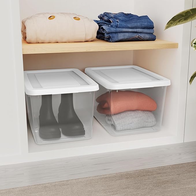 Sterilite 8-Pack Storage Box, Clear Plastic Storage Container Bins with Lids, 20 Quart - Heavy-Duty Organizing Containers for Closet, Bathroom, and Office