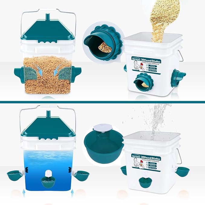 Chicken Feeder and Waterer Set,Anti-Roost Chicken Feeder and Automatic Chicken Waterer for Chickens, Ducks, Pigeons and Quail