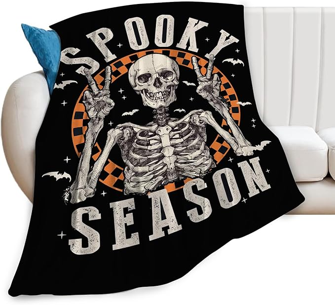 Gothic Skull Halloween Blanket, Skeleton Bones Throw Blanket, Hippie Fuzzy Plush Blankets Ultra Soft for Skull Lover Gift Kids Teens Women Men Girls Boys Stuffed Decor for Bedding Sofas Couch 80"X60"