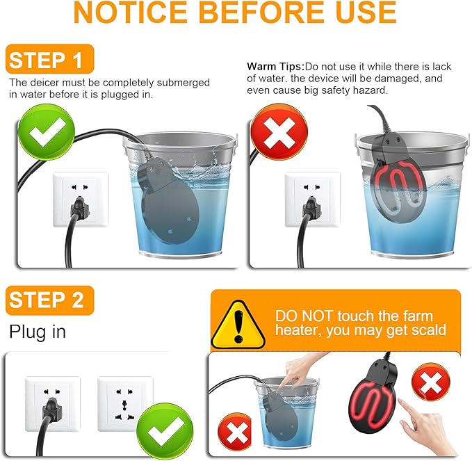 500W Chicken Water Heater w/Thermostat, Aluminum Cast Bird Bath Heater & Pond Deicer, Winter Trough Heater for Poultry, Horses, Cows