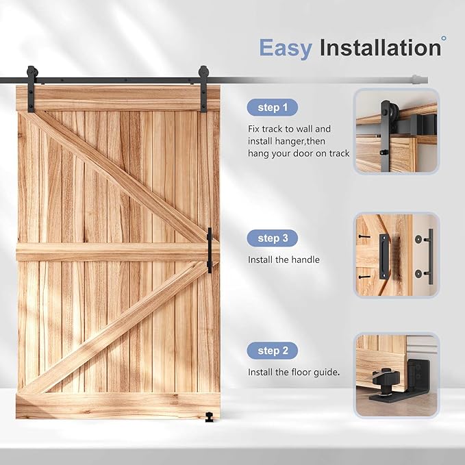 EaseLife 10 FT Sliding Barn Door Track and Handle Hardware Kit, Straight Pulley,Slide Smoothly Quietly,Easy Install (10FT Track Kit for 54"~60" Wide Single Door)