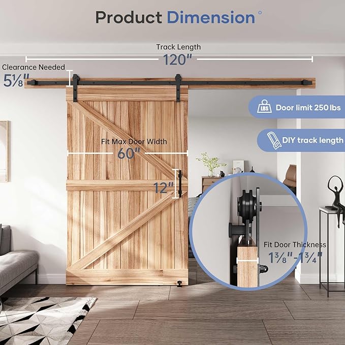 EaseLife 10 FT Sliding Barn Door Track and Handle Hardware Kit, Straight Pulley,Slide Smoothly Quietly,Easy Install (10FT Track Kit for 54"~60" Wide Single Door)