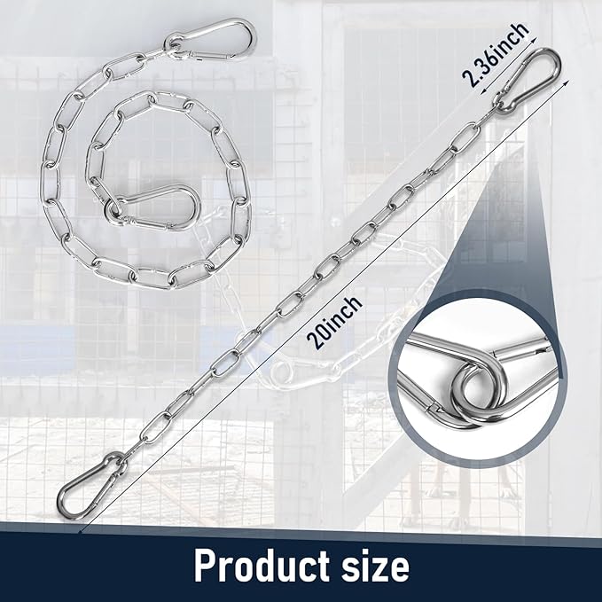 Gate Chain Lock with 20 Inch (4mm) Stainless Steel Gate Link Chain Lock with Carabiners Chain Link Gate Latches for Outdoor Fences, Pet Cages, Dog Horse Goat Cow Corral Supplies