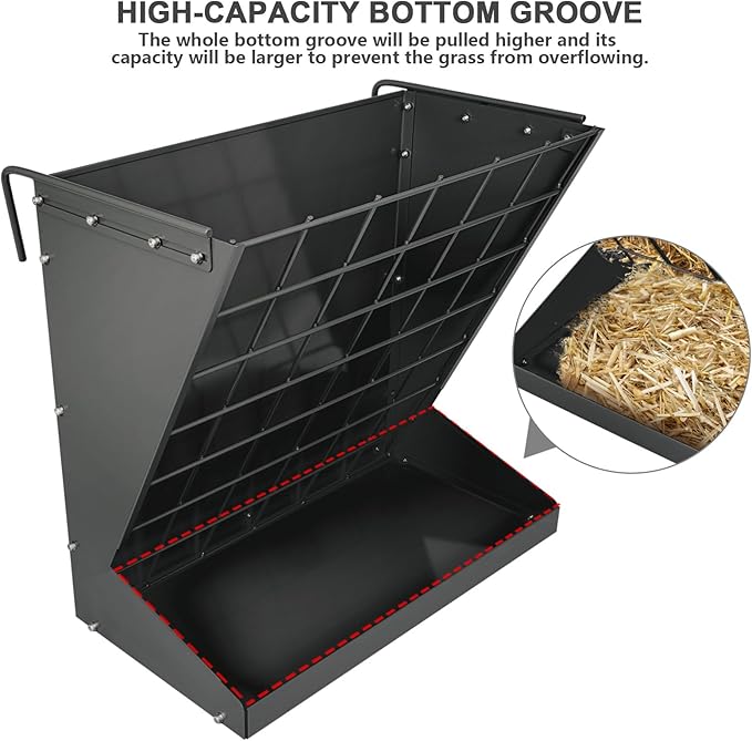 Wall Mount Hay Rack, Heavy-Duty Galvanized Metal 2 in 1 Hay and Grain Feeder, Livestock Feeder with Adjustable Distance, Hay Feeder for Goats, Sheep, Horse