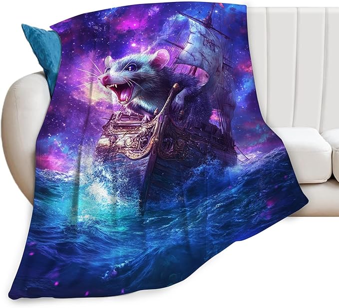 Funny Rat Blanket Decor Gifts for Animal Lover Flannel Fleece Fuzzy Mouse Nautical Throw Blanket Soft Warm Cozy Plush Ocean Blanket for Bed Couch Living Room Stuffed Decoration for Kids Adult 50"x40"
