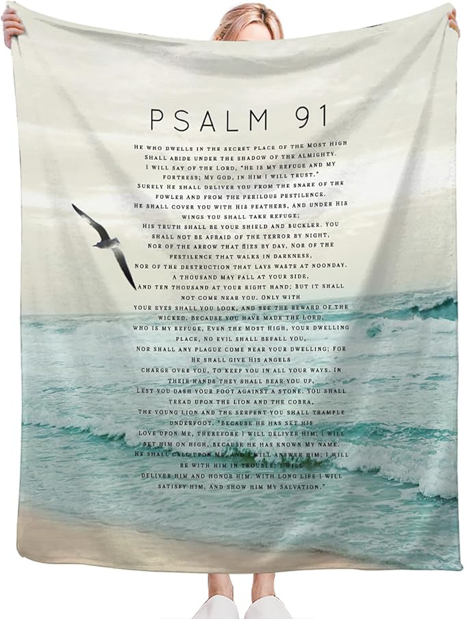 Tijuboni Psalm 91 Throw Blanket Christian Religious Gifts for Women Men Girls Boys Kids Adults Soft Flannel Fleece Blanket for Couch Sofa Bed Home Decor 40"x50"