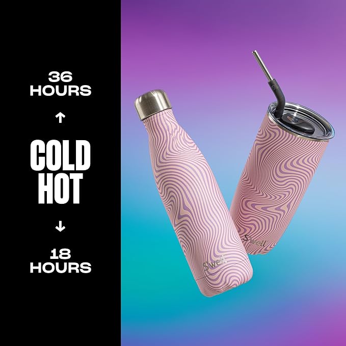 S'well Stainless Steel Water Bottle, 17oz, Lavender Swirl, Triple Layered Vacuum Insulated Containers Keeps Drinks Cold for 36 Hours and Hot for 18, BPA Free, Perfect for On the Go