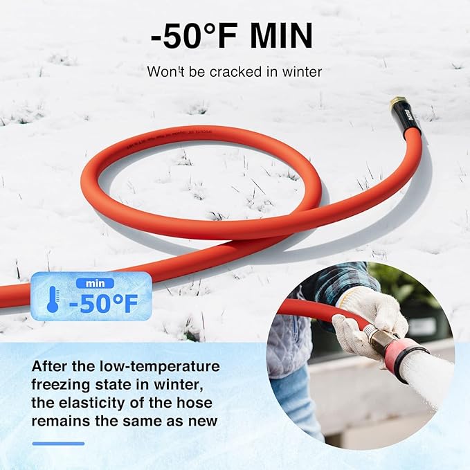 SPECILITE 3/4" Hot/Cold Garden Water Hose 200 ft, -50℉-190℉,Flexible & Lightweight With 3/4" Brass Fittings for Yard, Outdoor, Farm, Red