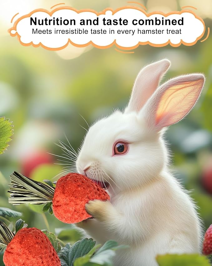 12PCS Hamster Chew Treats Strawberry Shape – Natural Timothy Hay Snacks for Small Animals, Teeth Grinding Toys for Hamsters, Rabbits, Guinea Pigs, Chinchillas