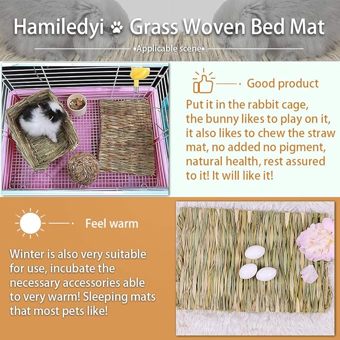 Grass Mat Woven Bed Mat for Small Animal 5 Grass Mats Bunny Bedding Nest Chew Toy Bed Play Toy for Guinea Pig Parrot Rabbit Bunny Hamster Rat
