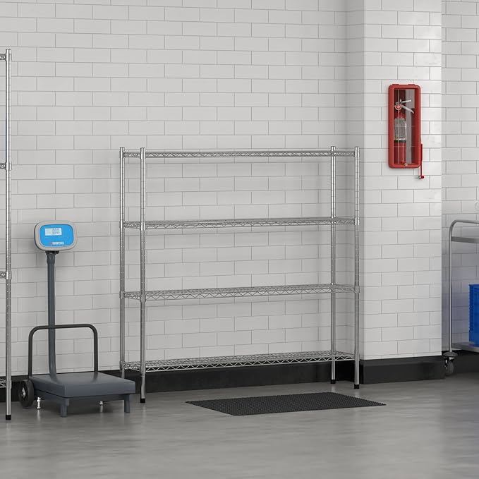 Commercial NSF Listed Chrome Stationary Wire Shelving Kit 12" x 54" x 54", with 4 Shelves Perfect for Warehouse, Walk-in Refrigerator, Freezer, Grocery Store, Restaurant, Dishroom