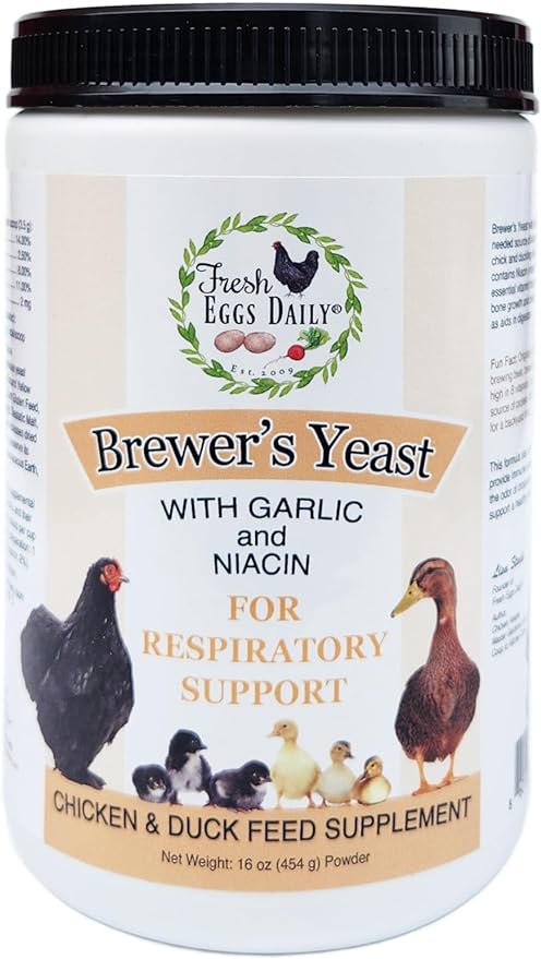 Fresh Eggs Daily Brewers Yeast Powder with Garlic & Niacin for Chicken & Duck Backyard Flocks - Suitable for Young Chicks & Ducklings - Supports Healthy Bone Development, Digestion & Immunity - 1lb