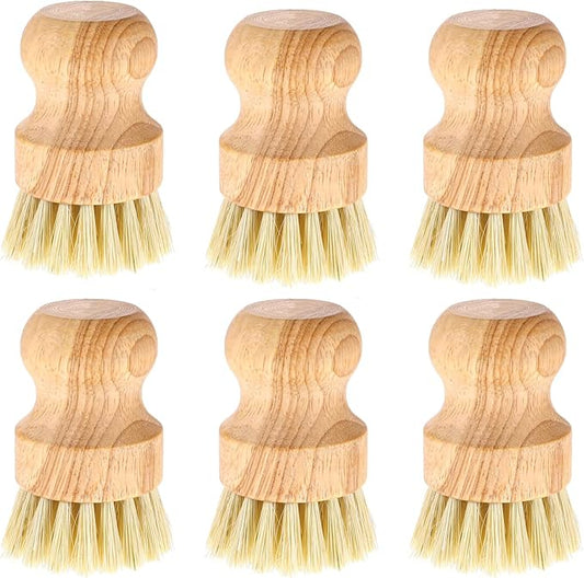 6 Packs Bamboo Dish Scrub Brushes Wooden Scrubbers Set Kitchen Dishwashing Scrubber with Natural Sisal Bristles for Cast Iron Pots, Pans, Kitchen Sink and Vegetable