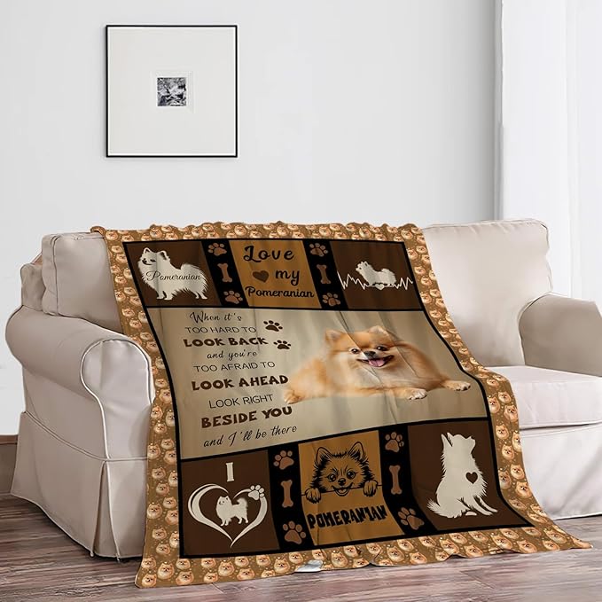 Pomeranian Blanket, Pomeranian Dog Throw Blanket, Puppy Dog Gifts Blankets Stuff Fleece Flannel Plush for Girls Women Lovers Adults Soft Bedding Gift for Sofa Bed Office Home Decor 40"X50"