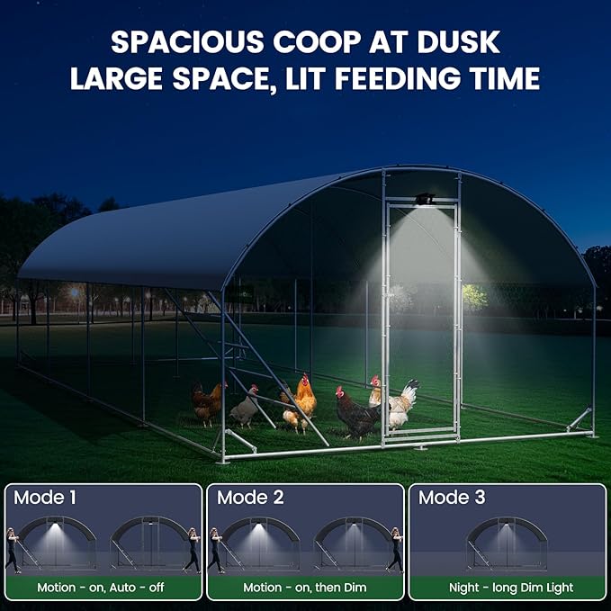 Chicken Coop Large Metal Chicken Run with Full-Top Waterproof Cover - Chicken House for 32/40 Chickens, Poultry Cage with Solar Light, Backside Poles, Walk-in Pen for Rabbits Ducks Yard 4 Room