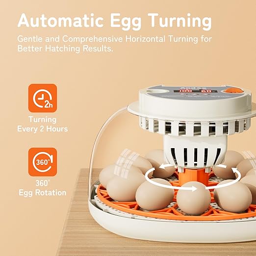 Egg Incubator with Temperature and Humidity Control, Automatic Egg Turner, Egg Candler, External Water Bottle Refill, Air Vent, 360° Clear View, Hatching Chicken Duck Quail Bird, APDOE HatchPro 12