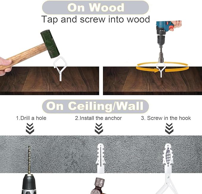 20PCS Eye Screw Hooks for Hanging Heavy Duty with Safety Buckle.Metal Ceiling Hooks for Hanging Plants,Cup,Wind Chime,Bird Feeders,String Lights at Indoor&Outdoor,2.36 Inch（No Drill Bit