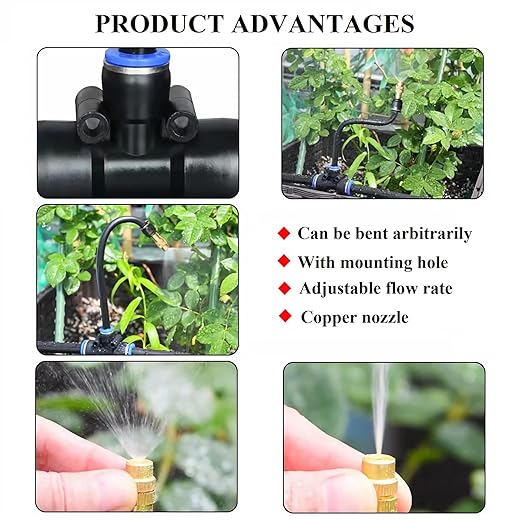 82FT Drip Irrigation Kits with Quick Connector,Automatic Irrigation System with Replaceable 360-degree Bending Dropper,atomizing Copper Nozzle for Watering System for Garden Plant Lawn Patio.