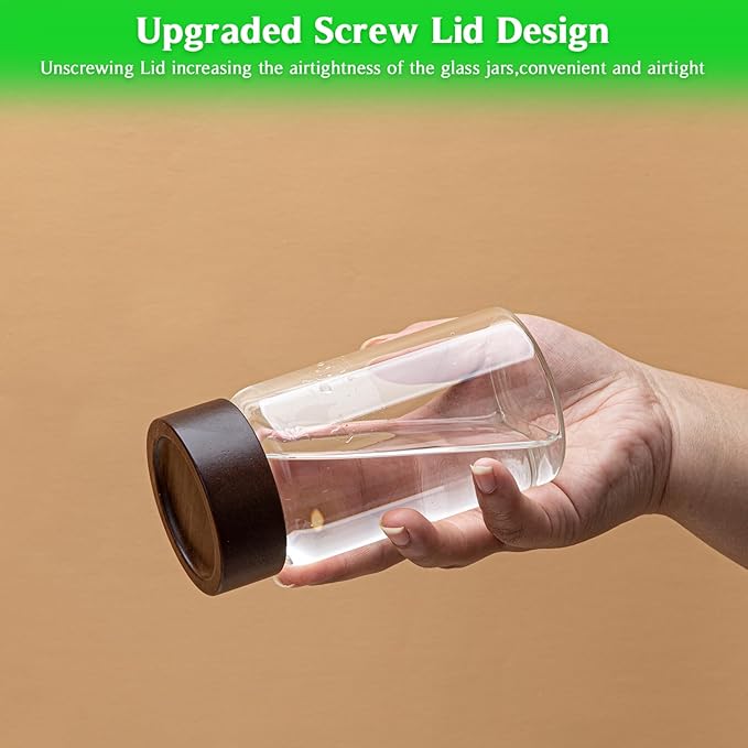 Small Glass Jars with Airtight Lid Clear Coffee Ground Storage Canister Wooden Lid Round Glass Spice Jar for Pantry Sugar Tea Bean Nuts Cookies Bath Salts (4×250ml(8.4oz))