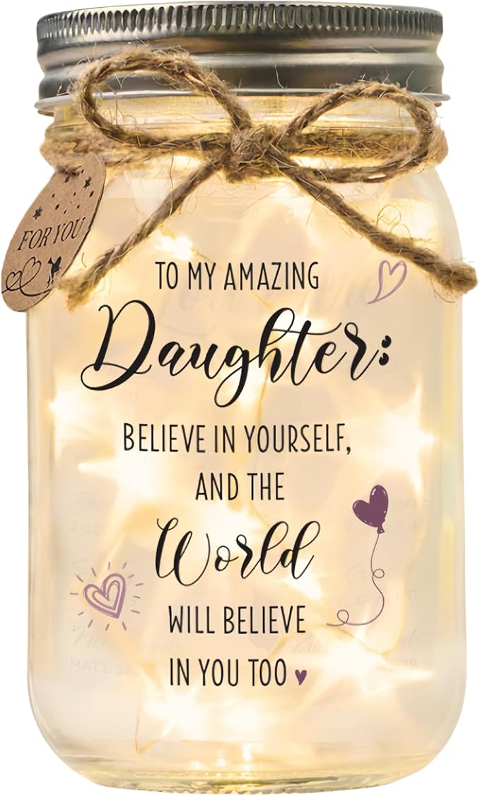 SOLMAY Mason Jar Night Light for Daughter – Sentimental Birthday, Christmas, Graduation & Mother’s Day Gift from Mom or Dad – Inspirational Decorative Jar Lamp with LED Fairy Lights