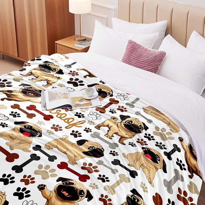Pug Blanket Gifts Warm Pugs Throw Blanket Pug Lovers Birthday Gifts Decor for Kids Adults 50"x40"