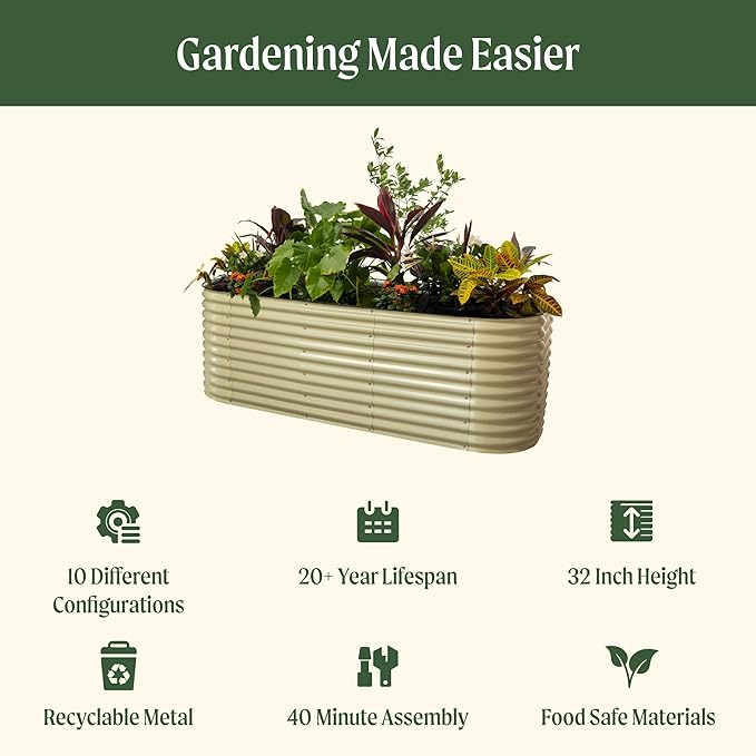 32" Extra Tall Raised Garden Bed Kits, 4 x 8 x 2.7ft Raised Planter Box Outdoor, 2.5 x 9.5 x 2.7ft Deep Root 10 in 1 Modular Metal Raised Beds for Gardening Vegetables Flowers Fruits - Modern Gray